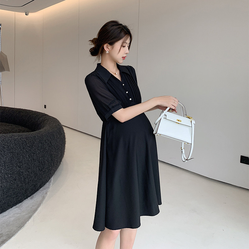 孕妇连衣裙夏季2025新款轻奢高级感雪纺小个子孕妇装夏装职业裙子 - 图1