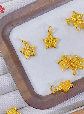 新款金店同款锤纹星星沙金吊坠女款高保色镶钻许愿五角星陨石项链