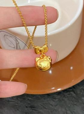 沙金饰品Kitty猫项链轻奢小众设计感手镯女高级感凯蒂猫戒指套装