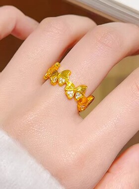 金店同款点钻小歪蝶戒指女款久不掉色公主风时尚蝴蝶开口指环轻奢