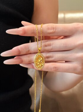 金店同款古法花开有意花丝吊坠久不掉色项链中古风花丝镂空锁骨链