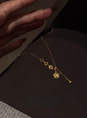 金店同款三铜钱碎冰有钱花项链久不掉色爆闪轻奢时尚高级感锁骨链