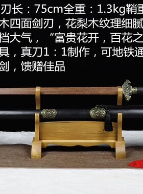 木质唐剑太极剑镇宅武术表演道具古风练习长木剑带鞘汉刀剑未开刃