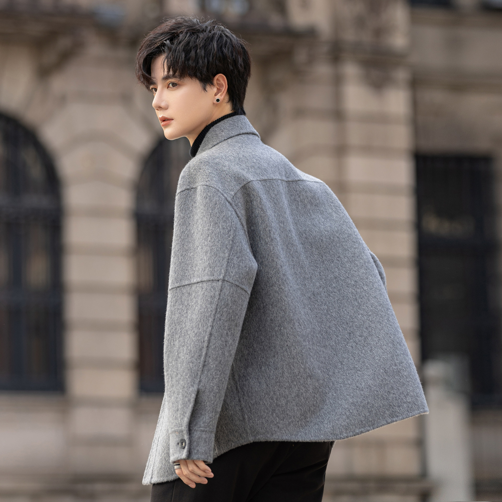 高端羊毛呢子外套男士翻领夹克2025新款秋冬短款双面绒大衣高级感,淘宝优惠券,粉丝福利购,淘宝优惠卷