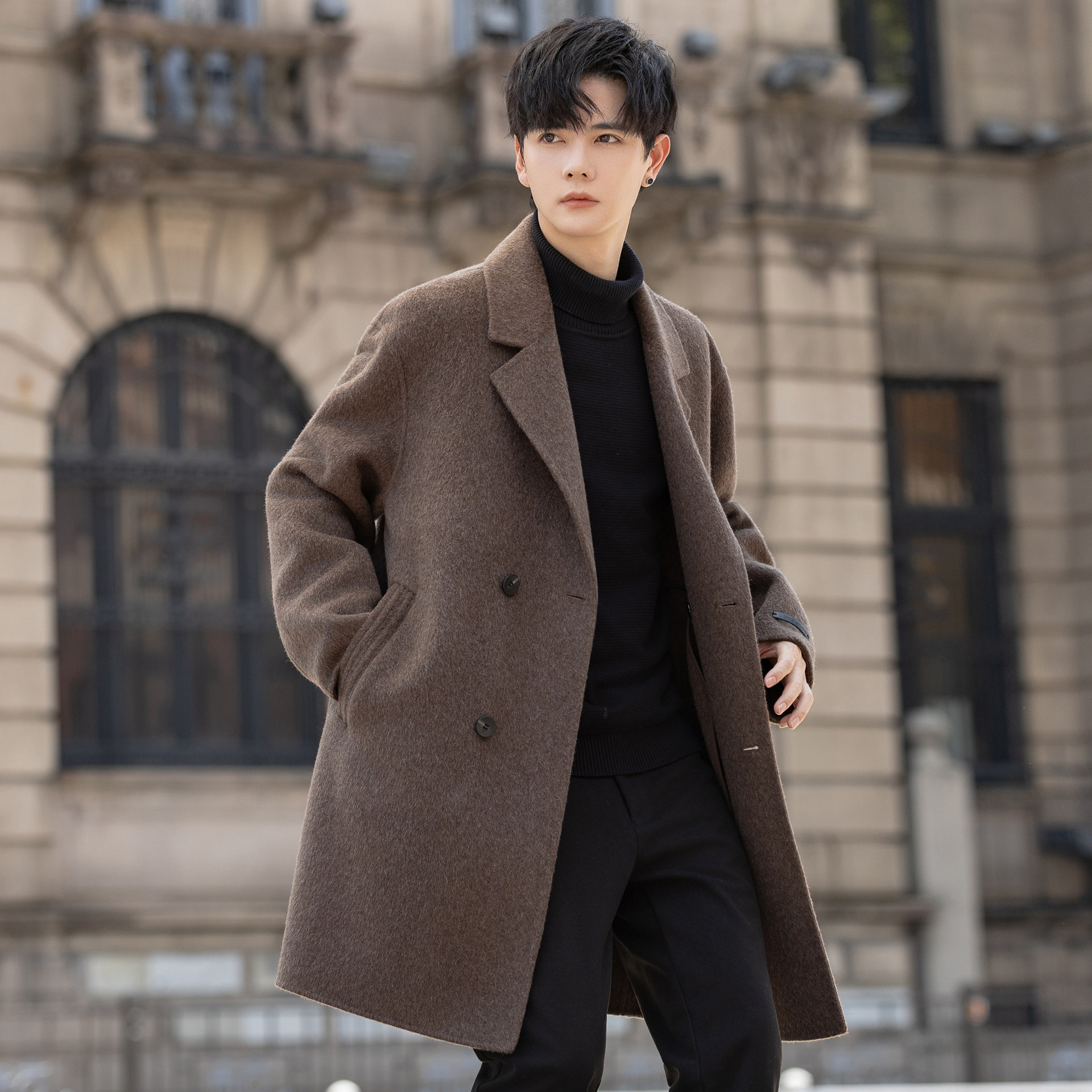 毛呢大衣男士羊毛呢子外套2025新款中长款双面绒风衣秋冬季加厚潮,淘宝优惠券,粉丝福利购,淘宝优惠卷