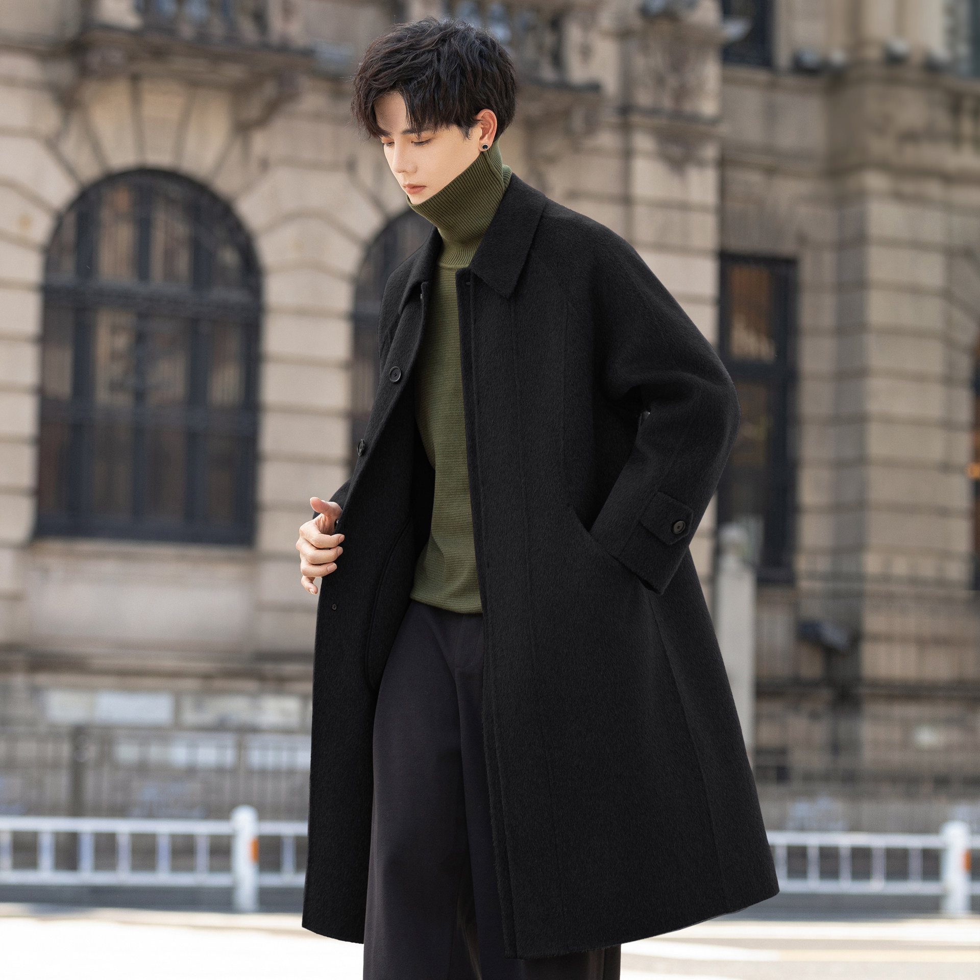 100纯羊毛大衣男士呢子外套中长款过膝翻领双面绒风衣秋冬季加厚,淘宝优惠券,粉丝福利购,淘宝优惠卷