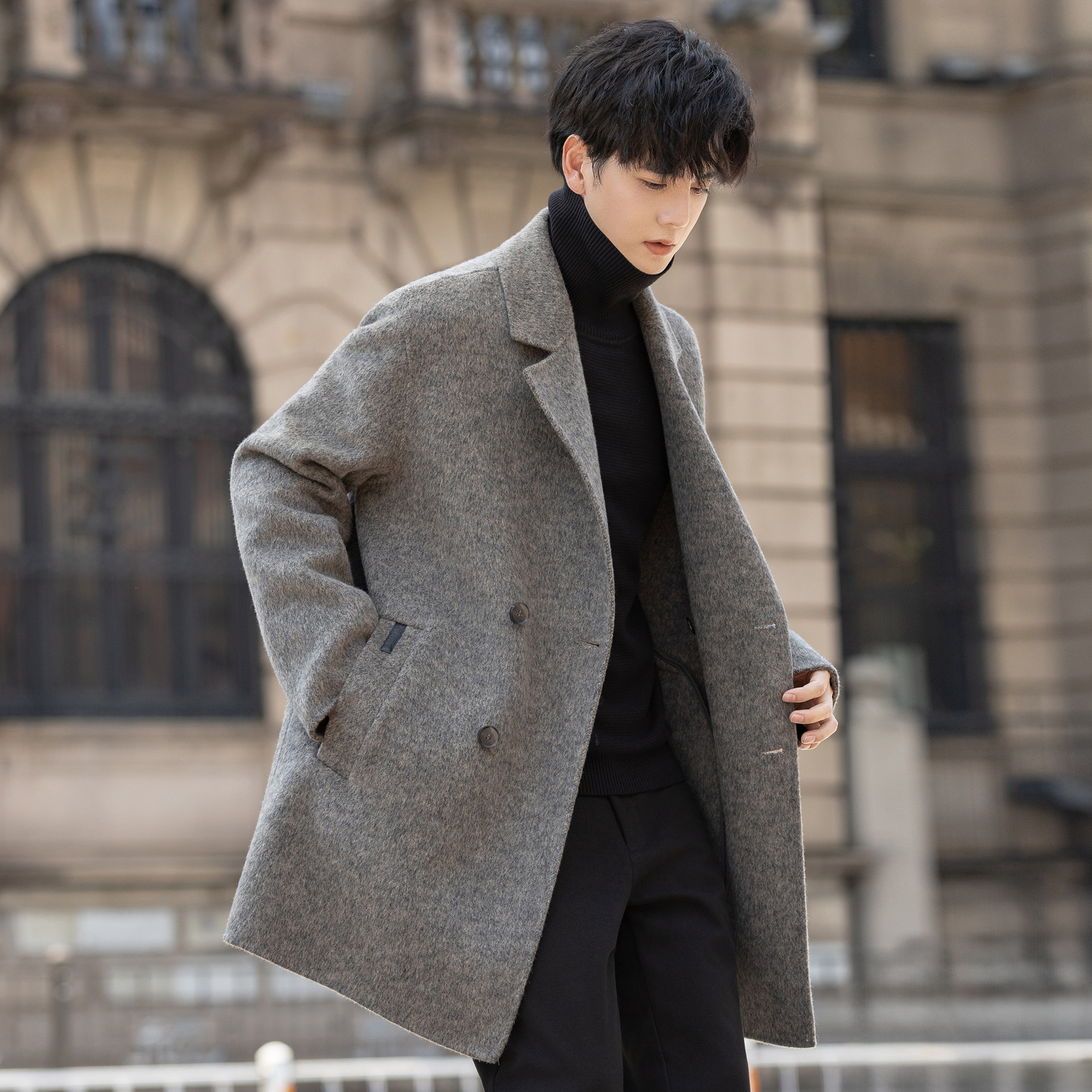 高端男士大衣外套2025新款羊毛绒呢子风衣中长款秋冬季加厚双面尼,淘宝优惠券,粉丝福利购,淘宝优惠卷