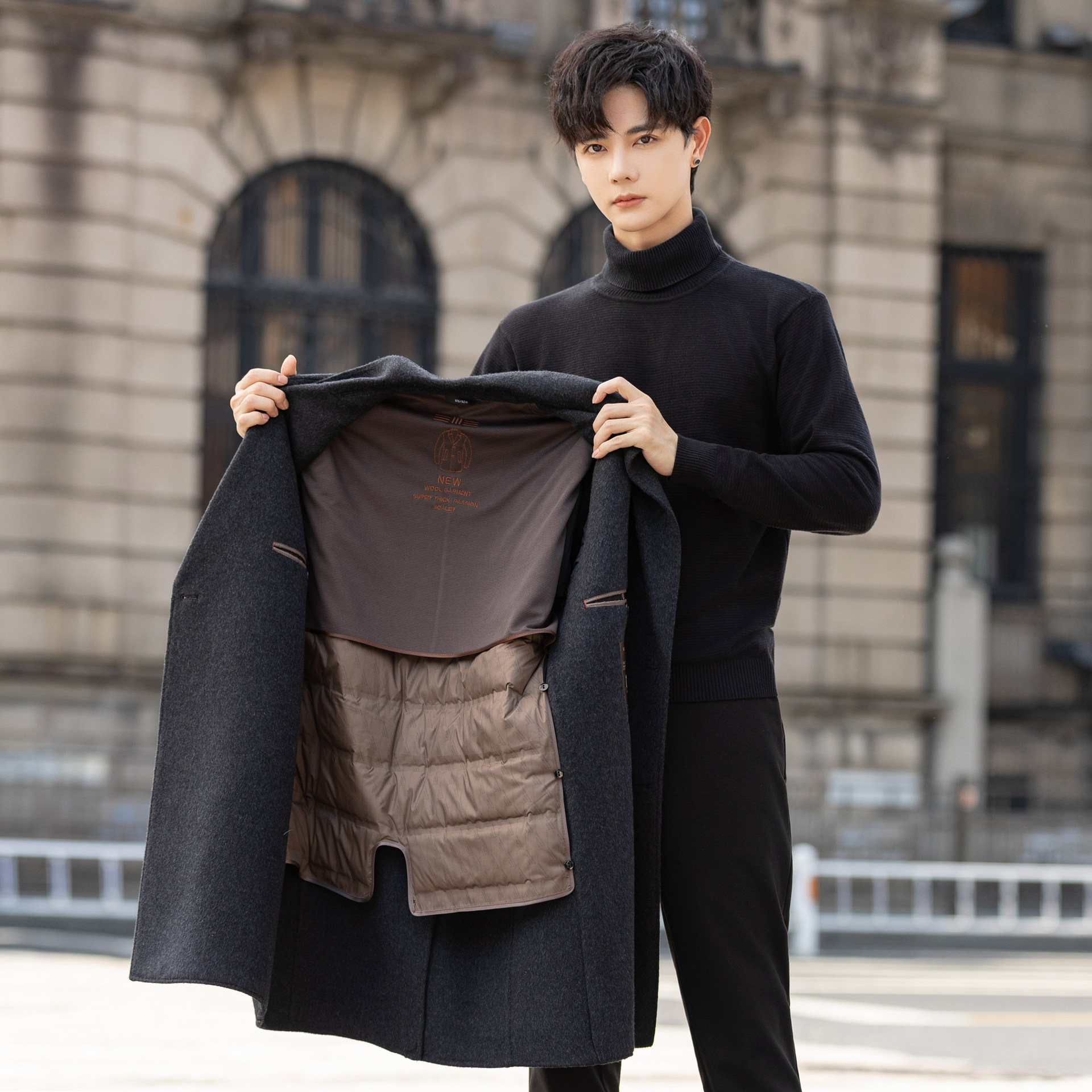 高端羊毛呢子外套男士山羊绒大衣中长款秋冬季加绒加厚双面妮风衣,淘宝优惠券,粉丝福利购,淘宝优惠卷