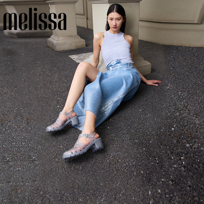 【赵露思同款】Melissa梅丽莎24新款女圆头编织高跟罗马凉鞋35804-图0