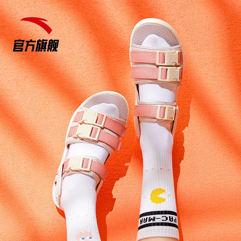 安踏官方网店安踏凉鞋女鞋年夏季新款仙女平底学生时尚软底鞋子女运动凉鞋1