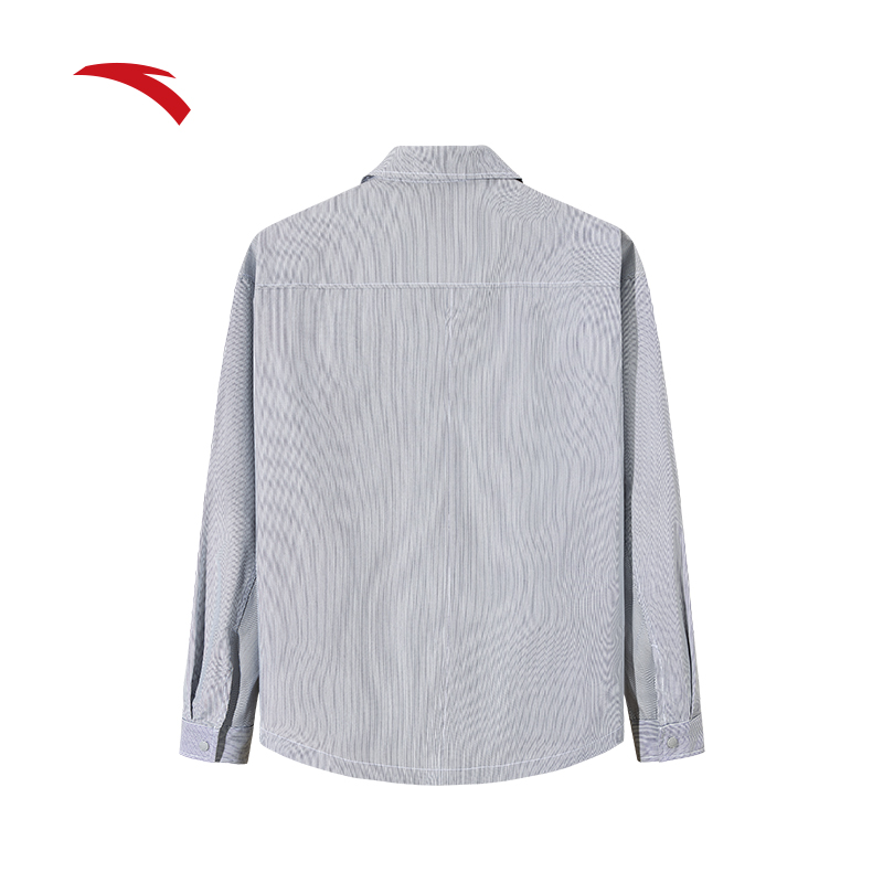 安踏潮流高街竖条纹长袖衬衫男女同款冬季宽松衬衣外套172538109 - 图1