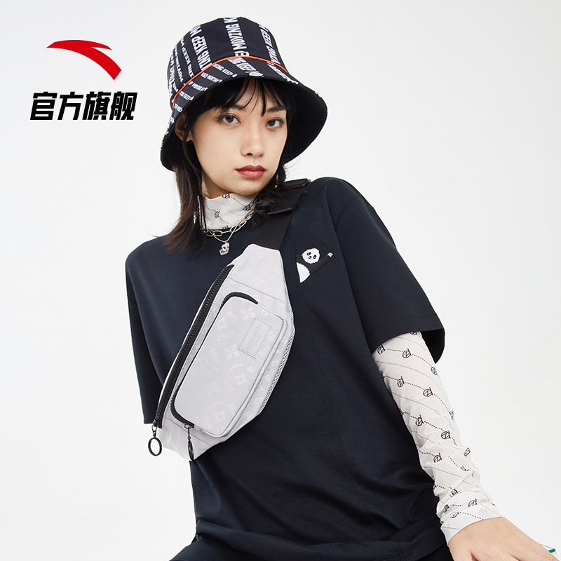 安踏官方网店安踏运动潮流腰包女2022年新款满印斜挎包学生休闲时尚胸包小背包3