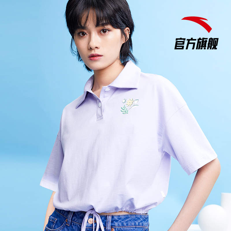 安踏官方网店安踏官网春夏新款运动短袖女POLO衫休闲百搭宽版半袖T恤ins潮2