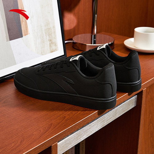 安踏经典薄底板鞋小黑鞋男加厚保暖棉鞋冬季新款百搭运动鞋休闲鞋 - 图0