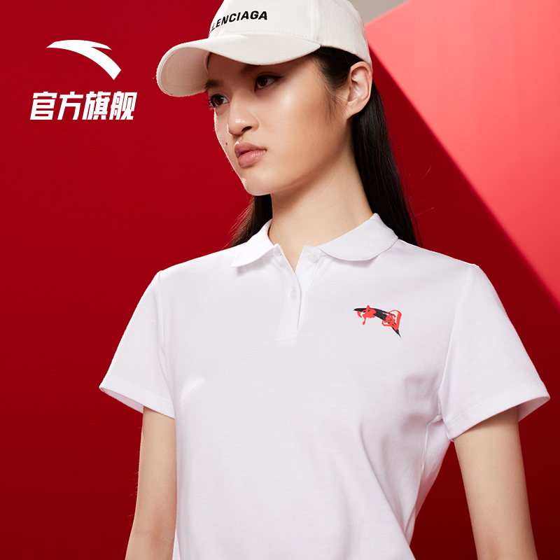 安踏官方网店安踏中国polo衫女春季新款运动针织衫套头翻领短袖polo衫国潮0