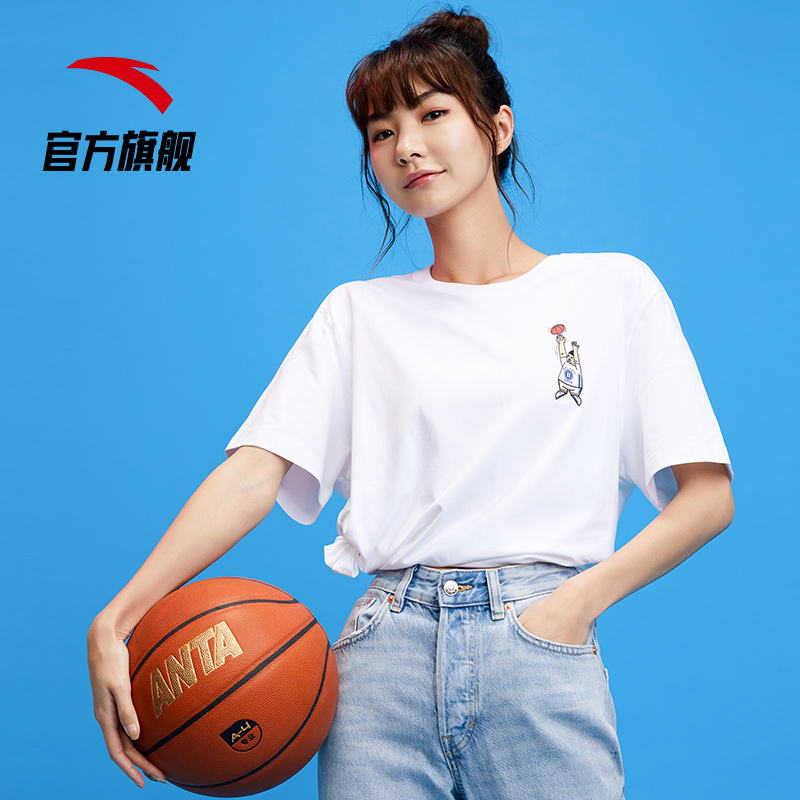 安踏官方网店定制-安踏运动t恤女夏熊猫顶呱呱汤普森半袖女孩短袖oversize3