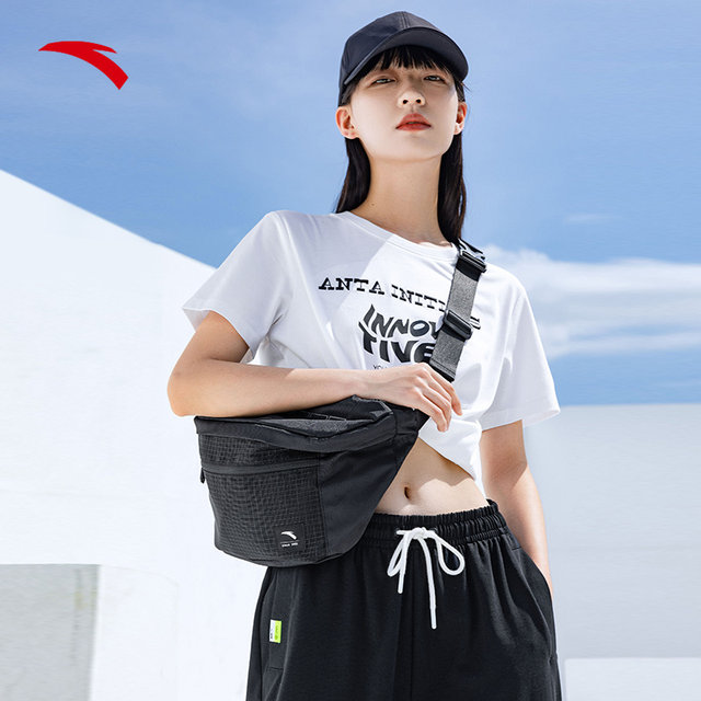 Anta running waist bag for men and women, single shoulder commuting, casual black crossbody sports bag, chest bag, running mobile phone bag, couple