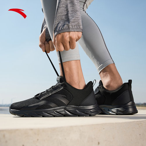 安踏轻质透气男鞋跑鞋夏季黑色软底减震防滑跑步鞋轻便慢跑运动鞋 - 图3