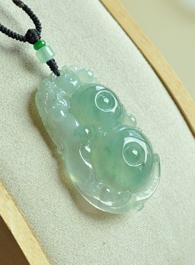 缅甸A货翡翠老坑冰晴绿貔貅福贝