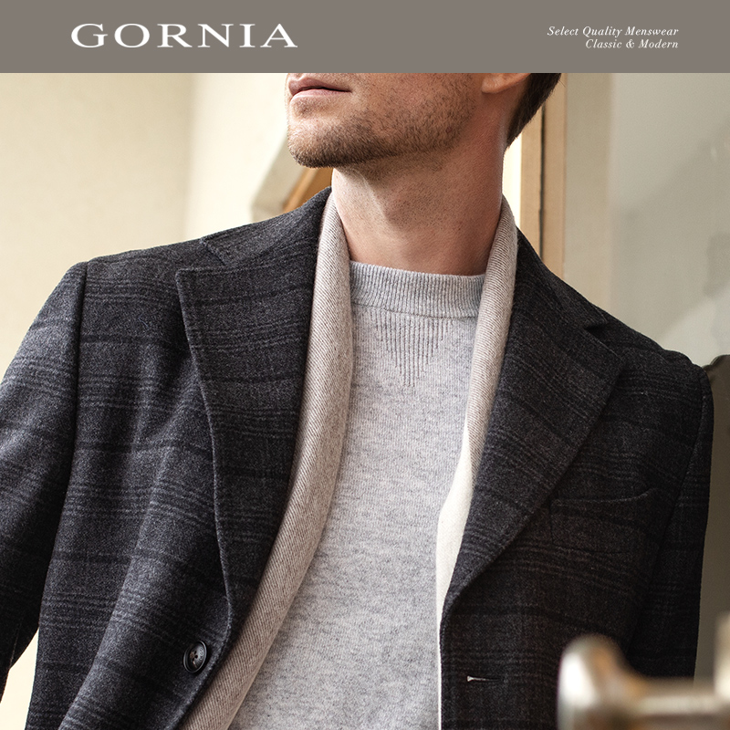 GORNIA/格罗尼雅男士大衣高端羊毛面料翻领中长款毛呢大衣外套 - 图0