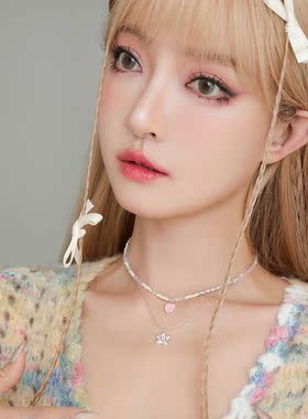 LUYUO夏日蜜桃爱心项链甜美简约叠戴小众气质甜酷辣妹锁骨链女