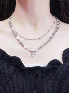 LUYUO甜酷云朵项链女夏季小众辣妹风锁骨链高级感新款双层颈链