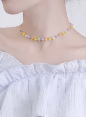LUYUO可爱糖果色花朵锁骨链温柔森系甜美项链少女颈链choker