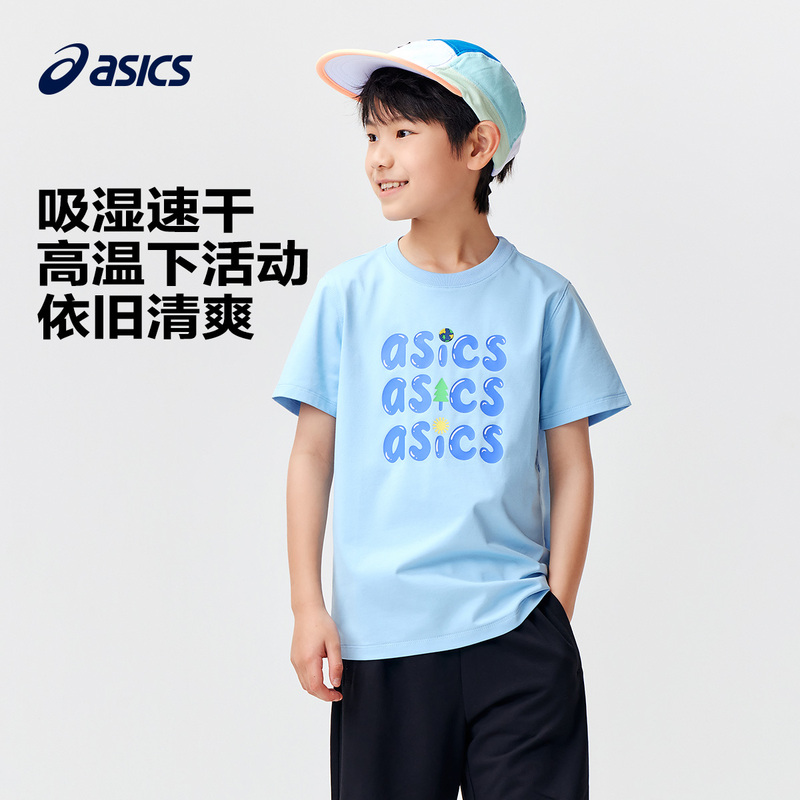 ASICS/亚瑟士童装2024夏男女童吸湿速干持续凉感抗菌趣味短袖T恤-图0