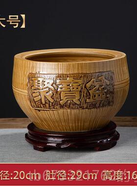 高档黄色土景德镇陶瓷聚宝陶盆客厅玄财关装招饰品仿木纹聚财乔迁