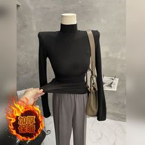High level feeling soft base with high collars undershirt woman autumn winter plus suede long sleeve T-shirt with pure color Korean version blouse