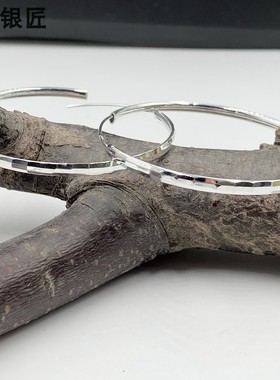 谢家银匠耳环圆环个性圆形银饰99足银日韩气质耳圈耳饰