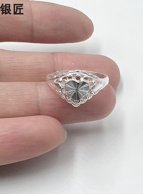 谢家银匠足银桃心开口女戒
