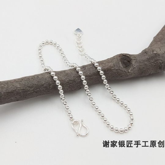99 round bead anklet for women Japanese and Korean fashion simple 99 pure silver heart-shaped pendant forest style bestie anklet