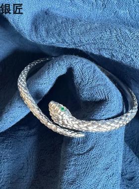 谢家银匠灵蛇白蛇手镯手镯女足银99实心足银镯子本命年