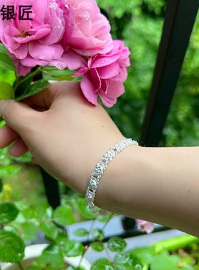 谢家银匠手工复古老款银花朵手链 足银花四瓣花瓣草女手链