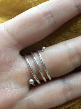 谢家银匠手工999足银戒指 男女情侣三环戒指 细款指环光圈圈