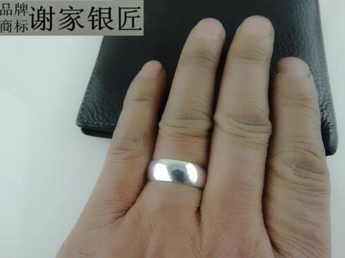 纯手工 999足银戒指 泥鳅背半圆光面伸缩开口活口 银戒指 - 图1