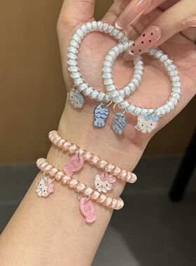 猫咪小鱼电话线发圈女扎头发绳情侣手链少女头绳可爱网红发饰蓝色