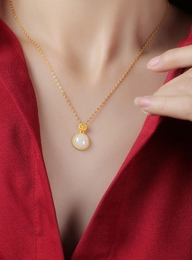 古法金银项链女天然和田玉吊坠如意玉缘锁骨链节日送女友礼物