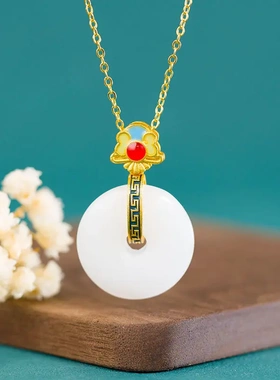 原创新中式和田玉青玉碧玉平安扣项链锁骨链吊坠高级小众送妈妈礼