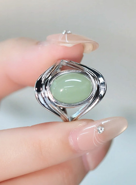 椭圆个性蛋面戒指女复古小众设计百搭简约开口指环新中式古风饰品