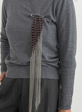 欧美精品饰品 冷淡ins夸张水晶串珠长项链 创意拼色两用别针项饰