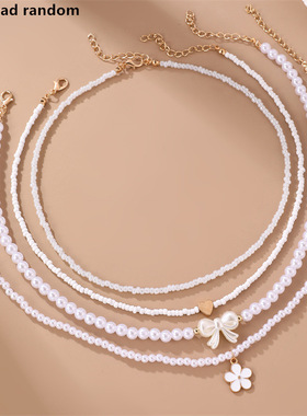 精品欧美波西米亚风春夏季白色米珠串珠女项链套装饰品热卖