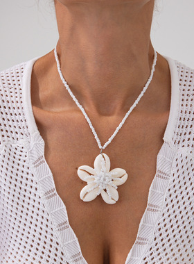 精美饰品包邮 海边度假风花朵贝壳吊坠项链女 波西米亚串珠锁骨链