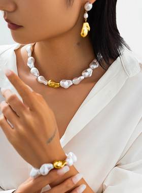 精美饰品包邮 法式复古仿珍珠巴洛克项链 简约串珠吊坠流苏锁骨链