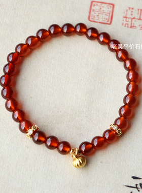 「特级集合链接」老吴天然橙红石榴石蜜蜡绿松搭配手串收藏级正品