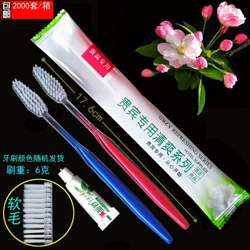 Комплект, одноразовая мягкая комнатная зубная щетка для отеля, 2 в 1