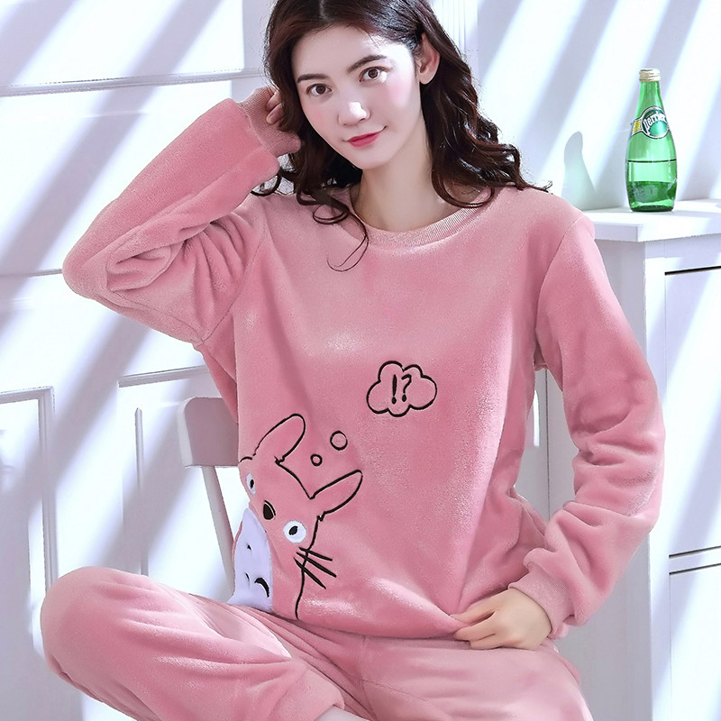 冬长袖加厚加绒卡通珊瑚绒睡衣 褐瞳睡衣/家居服套装