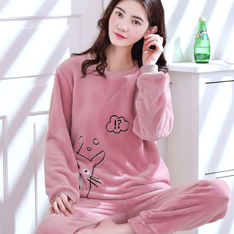 冬长袖加厚加绒卡通珊瑚绒睡衣 褐瞳睡衣/家居服套装