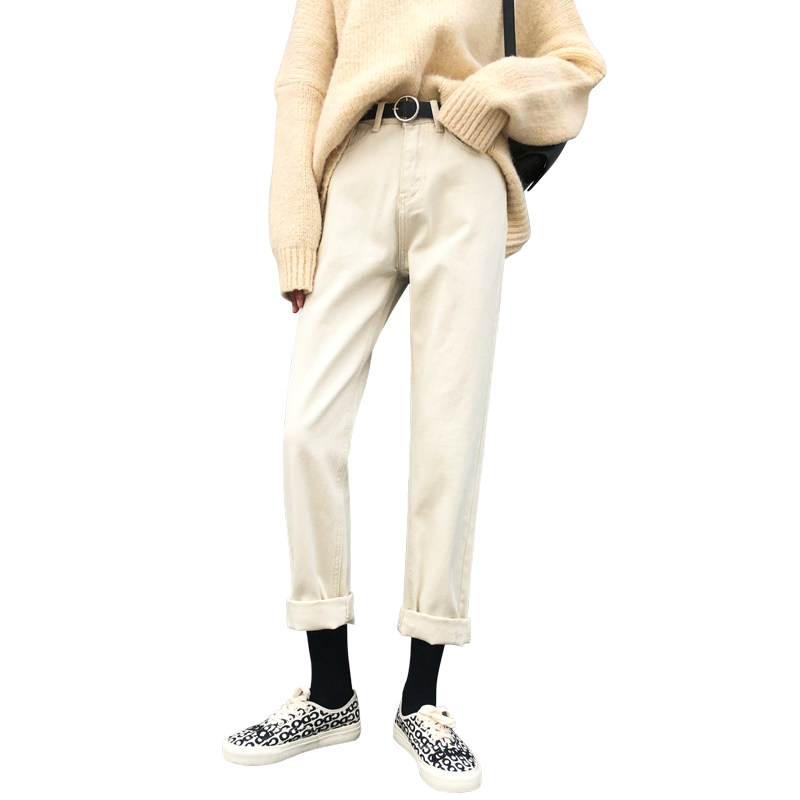 米白色直筒宽松2020新款秋冬牛仔裤 鑫豪霸牛仔裤